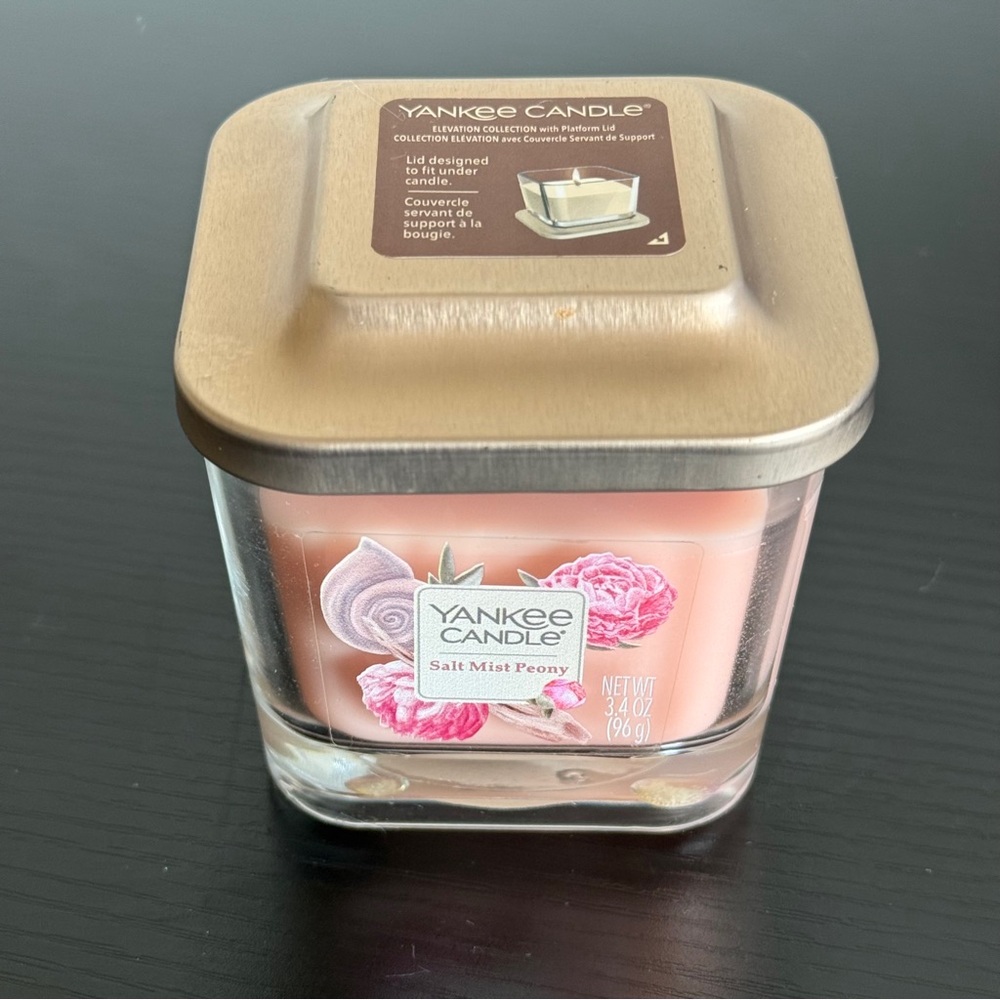NEW Yankee Candle Salt Mist Peony Pink Jar Candle with platform Lid